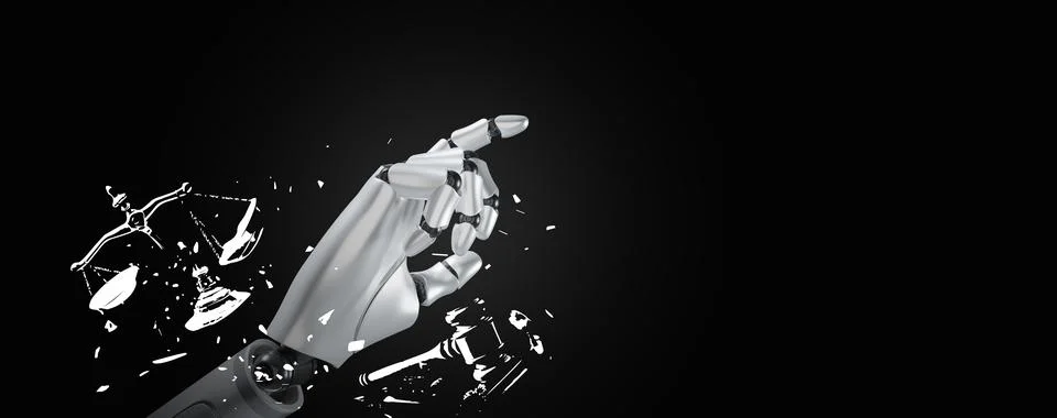Artificial intelligence violates AI ethics and regulations. Robotic hand br.. Stock Illustration