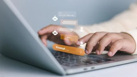 Artificial intelligence, virtual assistant, and technology innovation. Clos.. Foto stock