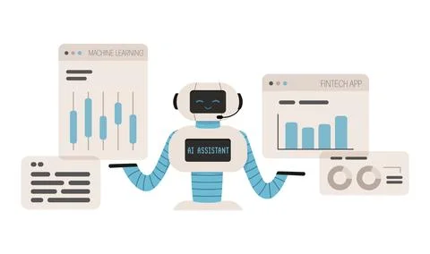 Artificial intelligence virtual assistant robot using in machine learning and 스톡 일러스트