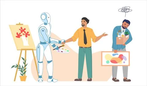 Artificial Intelligence VS human art flat vector Stock Illustration