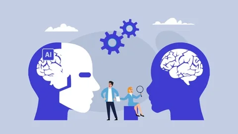 Artificial Intelligence vs Human Brain Concept - AI and Human Collaboration.. Stock Footage 302533359