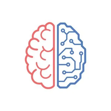Artificial intelligence vs human brain concept icon technology and creativity Illustrazione stock