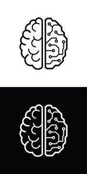 Artificial intelligence vs human brain concept icon technology and creativity Illustrazione stock