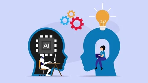 Artificial Intelligence vs Human Intellect Concept with Robot and Woman Wor.. Stock Footage 337943333