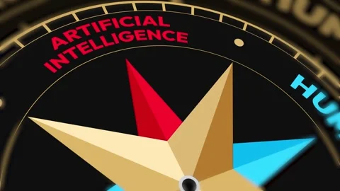 Artificial intelligence vs Human showing on the compass close up 4k animation Stock Footage 313343675