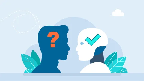 Artificial intelligence vs human in thinking work process. Robot and man. AI Video stock 313349092