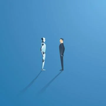 Artificial intelligence vs humans vector concept. AI bot and businessman Stock Illustration