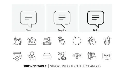 Artificial intelligence, Wallet and Fake news line icons. For web app, printing Stock Illustration
