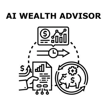 Artificial intelligence wealth advisor service providing financial management Stock Illustration