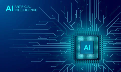 Artificial intelligence web banner. 3D isometric illustration of a processor  Stock Illustration