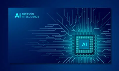 Artificial intelligence web banner. 3D isometric illustration of a processor  Illustrazione stock
