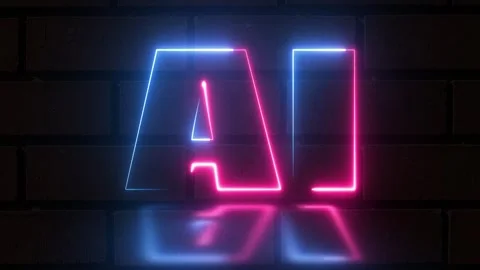 Artificial intelligence web banner. Neon text AI isolated on bricks backgroun Stock Footage 248633650