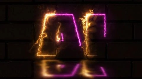 Artificial intelligence web banner. Neon text AI Illustrazione stock