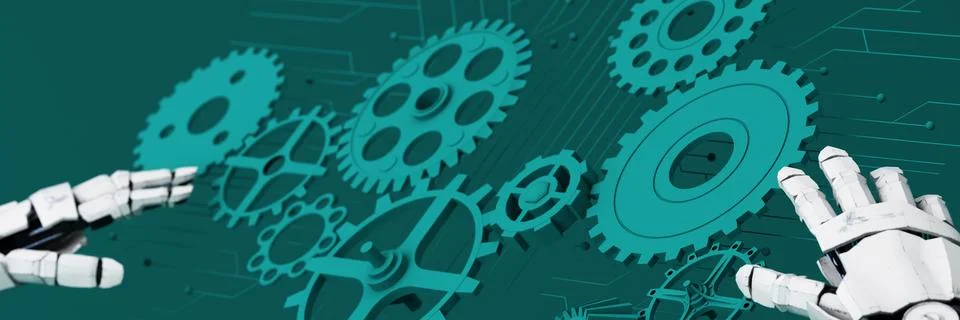 Artificial intelligence web banner. of a processor chip. The process of data  Illustration