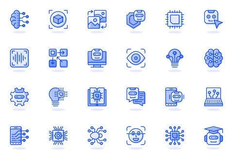 Artificial intelligence web flat line icon. Bundle outline pictogram of smart Stock Illustration