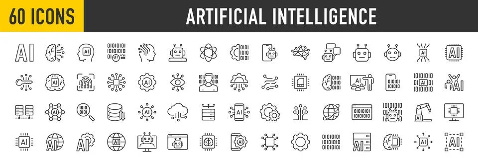 Artificial Intelligence web icons in line style. Innovation technology, mac.. Stock Illustration