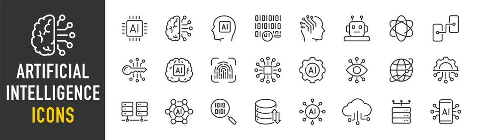 Artificial Intelligence web icons in line style. Innovation technology, mac.. Stock Illustration