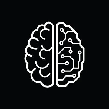 Artificial intelligence White circuit pattern overlays brain silhouette black イラスト素材