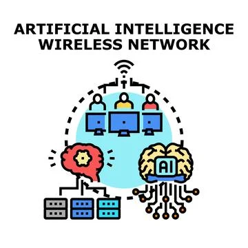 Artificial intelligence wireless network connecting global users Stock Illustration