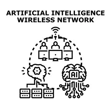 Artificial intelligence wireless network connecting global users Stock Illustration