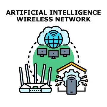 Artificial intelligence wireless network technology concept illustration Stock Illustration