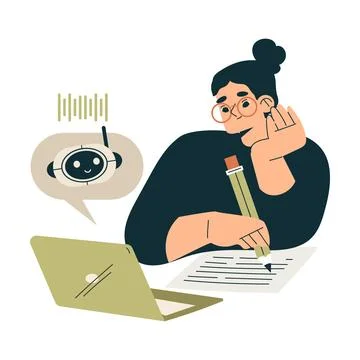 Artificial Intelligence with Woman Character Learning with Chatbot Vector 스톡 일러스트