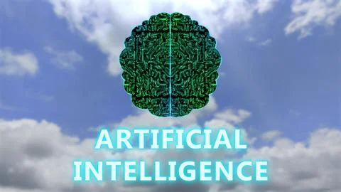 Artificial intelligence word with brain icon on cloud background 스톡 일러스트