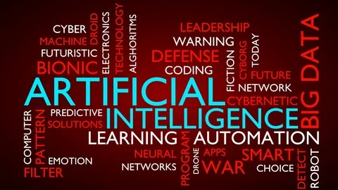 Artificial intelligence word tag cloud - red variant Stock Footage 81725833