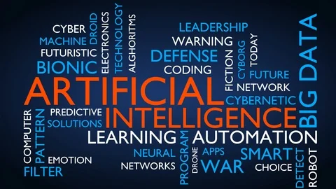 Artificial intelligence word tag cloud - with rotating characters Stock Footage 100790706