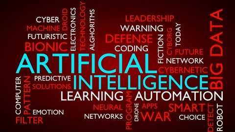 Artificial intelligence word tag cloud - with rotating characters Stock Footage 100793282