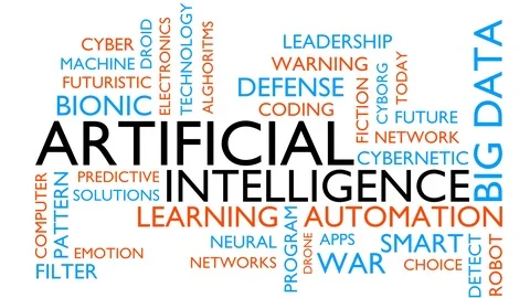 Artificial intelligence word tag cloud - with rotating characters Stock-Footage 100795534