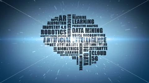 Artificial intelligence wordcloud on blue gradient background Stock Illustration