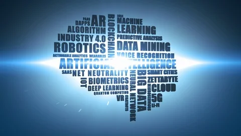 Artificial Intelligence wordcloud forming in blue space Video stock 108896812