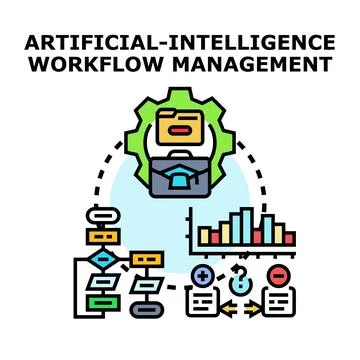 Artificial intelligence workflow management business process automation Stock Illustration
