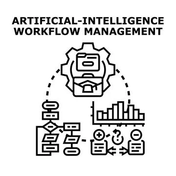 Artificial intelligence workflow management business process automation Stock Illustration