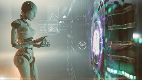 Artificial intelligence working with quantum computer. Machine learning engi Stock Footage 248174687
