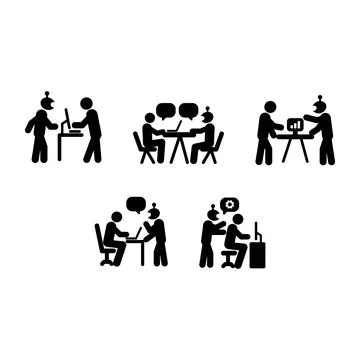 Artificial Intelligence Workplace Collaboration and Business Meeting Pictog.. Illustrazione stock