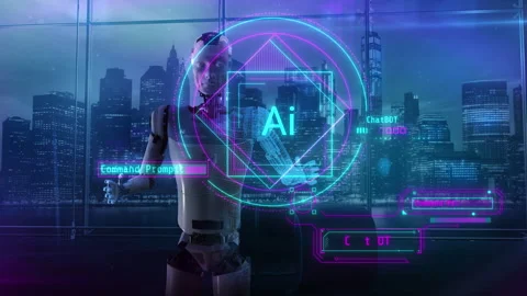 Artificial intelligence works in the digital space. 3D render Stock Footage 260300246