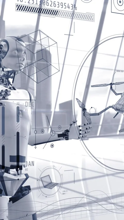 Artificial intelligence works with the drone control system. 3D render Stock Footage 248126601