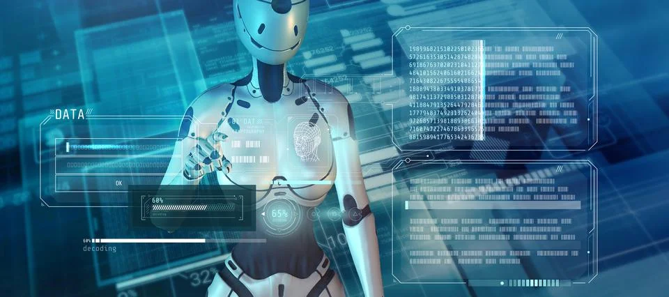 Artificial intelligence works with an electronic data set. 3D render 스톡 일러스트