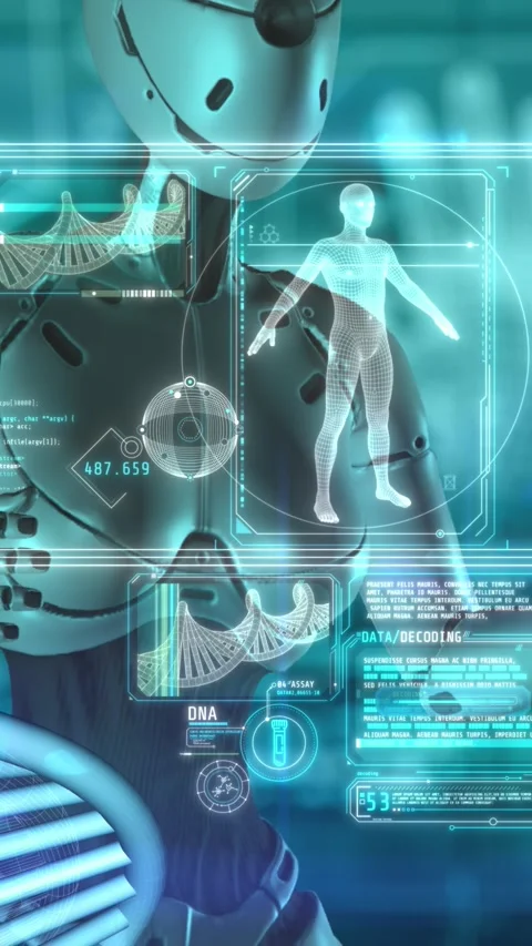 Artificial intelligence works with human DNA. 3D render Stock Footage 293658427