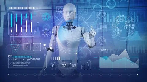 Artificial intelligence works with the virtual interface of online transfers. Stock Illustration