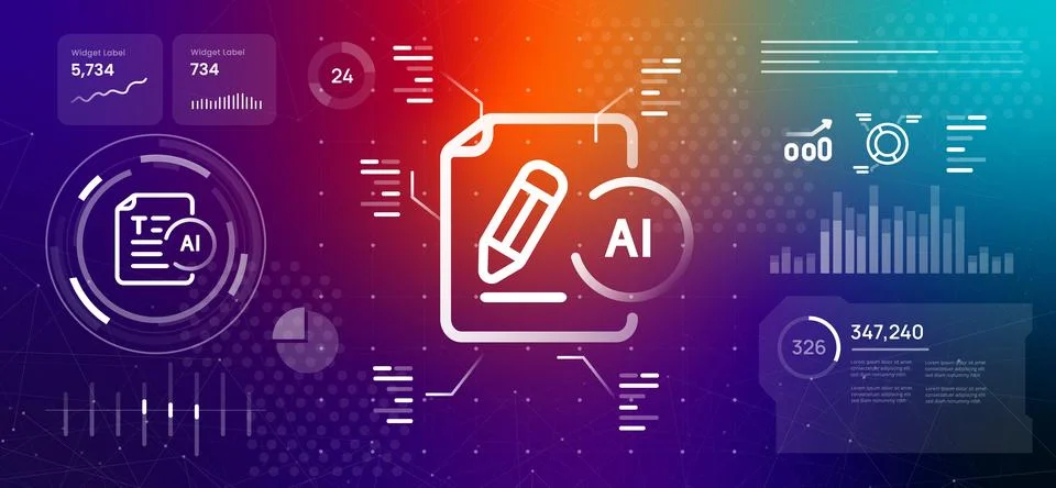 Artificial intelligence writing and content creation concept featuring Stock Illustration