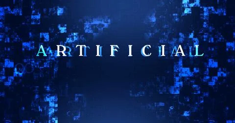 Artificial intelligence written on technology moving blocks. Online message.. Stock-Illustration