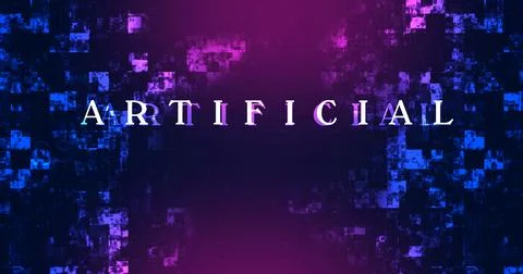 Artificial intelligence written on technology moving blocks. Online message.. Stock Illustration