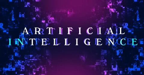 Artificial intelligence written on technology moving blocks. Online message.. Stock Illustration