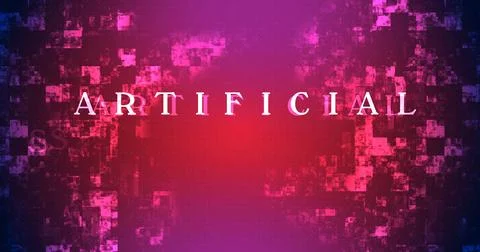 Artificial intelligence written on technology moving blocks. Online message.. Stock Illustration