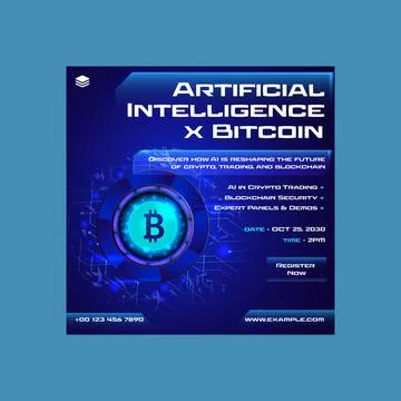 Artificial Intelligence X Bitcoin Social Media Post for Online Marketing an.. 스톡 일러스트