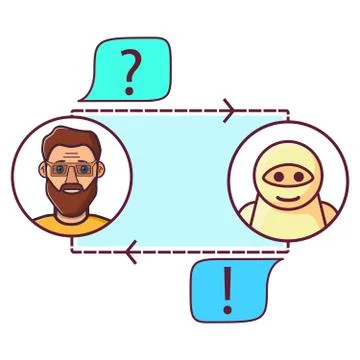 Artificial intelligence.Man chatting asks a question.Robot assistant. Stock Illustration