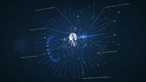 Artificial intelligent brain animation, blue background with glowing Video stock 99696698